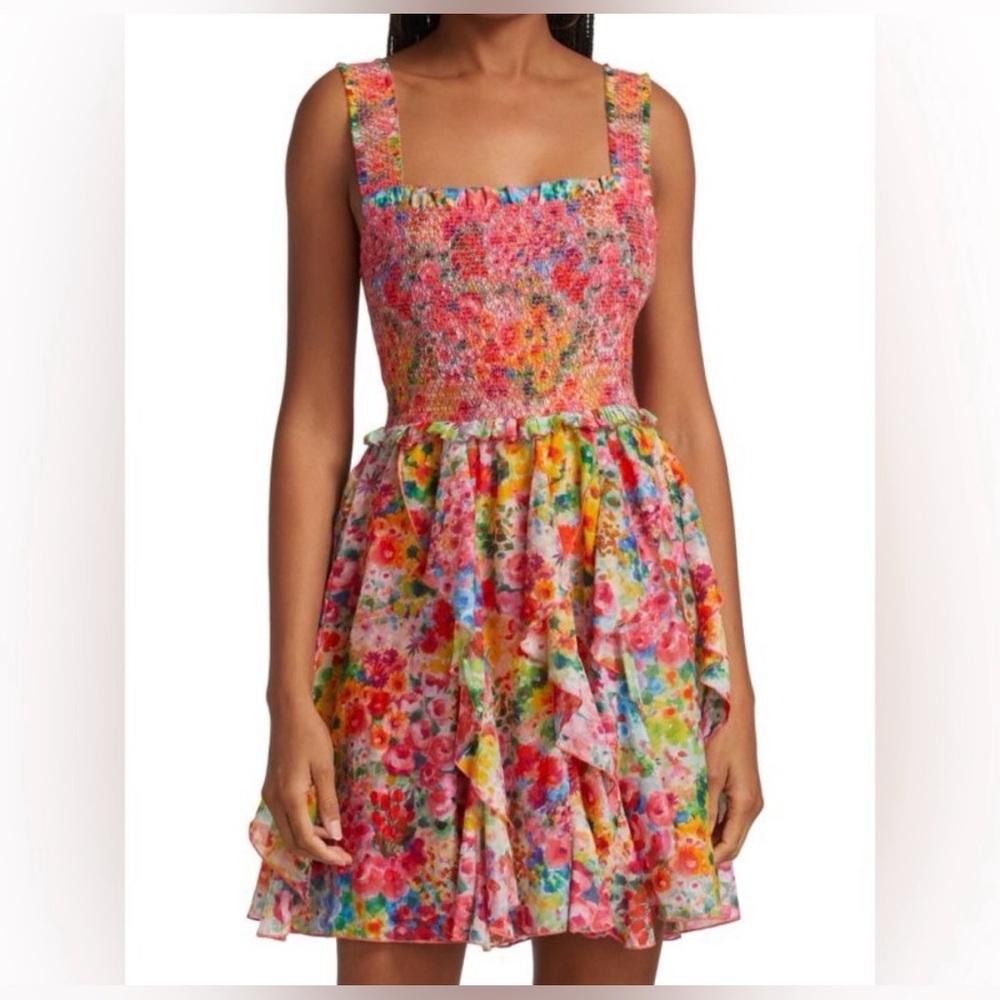 ALICE + OLIVIA Jocelyn Smocked Ruffle Mini Dress XS – Resort & Vacation Ready